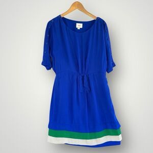 ECI Royal Blue Short Sleeve Dress with Green and White Trim